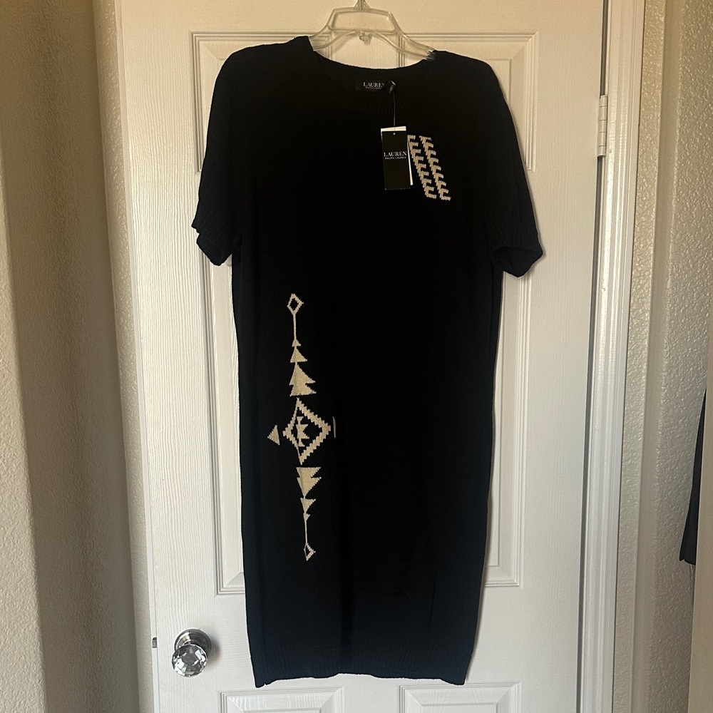 Ralph Lauren Black and Cream Patterned Midi Dress